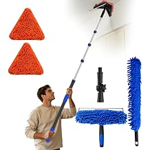 AgiiMan 12FT Reach Duster Cleaner Kit with 1.1-4.4FT Extension Pole, Window Squeegee and Duster Kit, Triangle Baseboard Cleaner Tool for Windows, Glass , Flooring and Walls