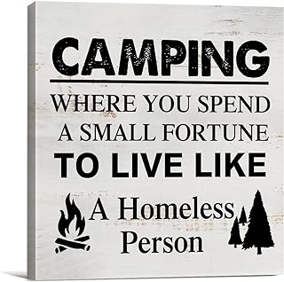 Camping Where You Spend a Small Fortune Camping Sign Canvas Wall Art Home Decor 8 x 8 Inch Travel Trailer Camper Canvas Print Painting Framed Plaque Rustic Desk Shelf Artwork