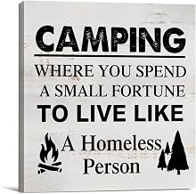 Camping Where You Spend a Small Fortune Camping Sign Canvas Wall Art Home Decor 8 x 8 Inch Travel Trailer Camper Canvas Print Painting Framed Plaque Rustic Desk Shelf Artwork