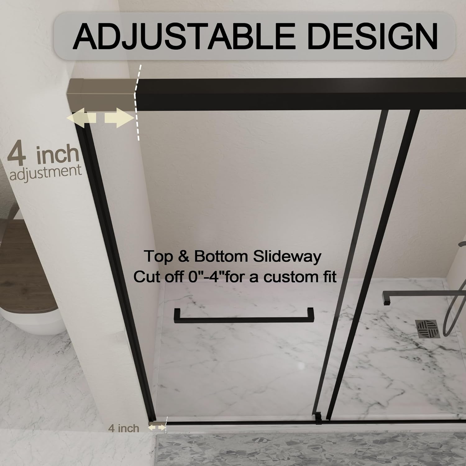60 in. W x 60 in. H Bathtub Sliding Shower Door, Semi-Frameless Bathtub Double Sliding Glass Shower Door with 1/4 in. Tempered Clear Glass,Matte Black