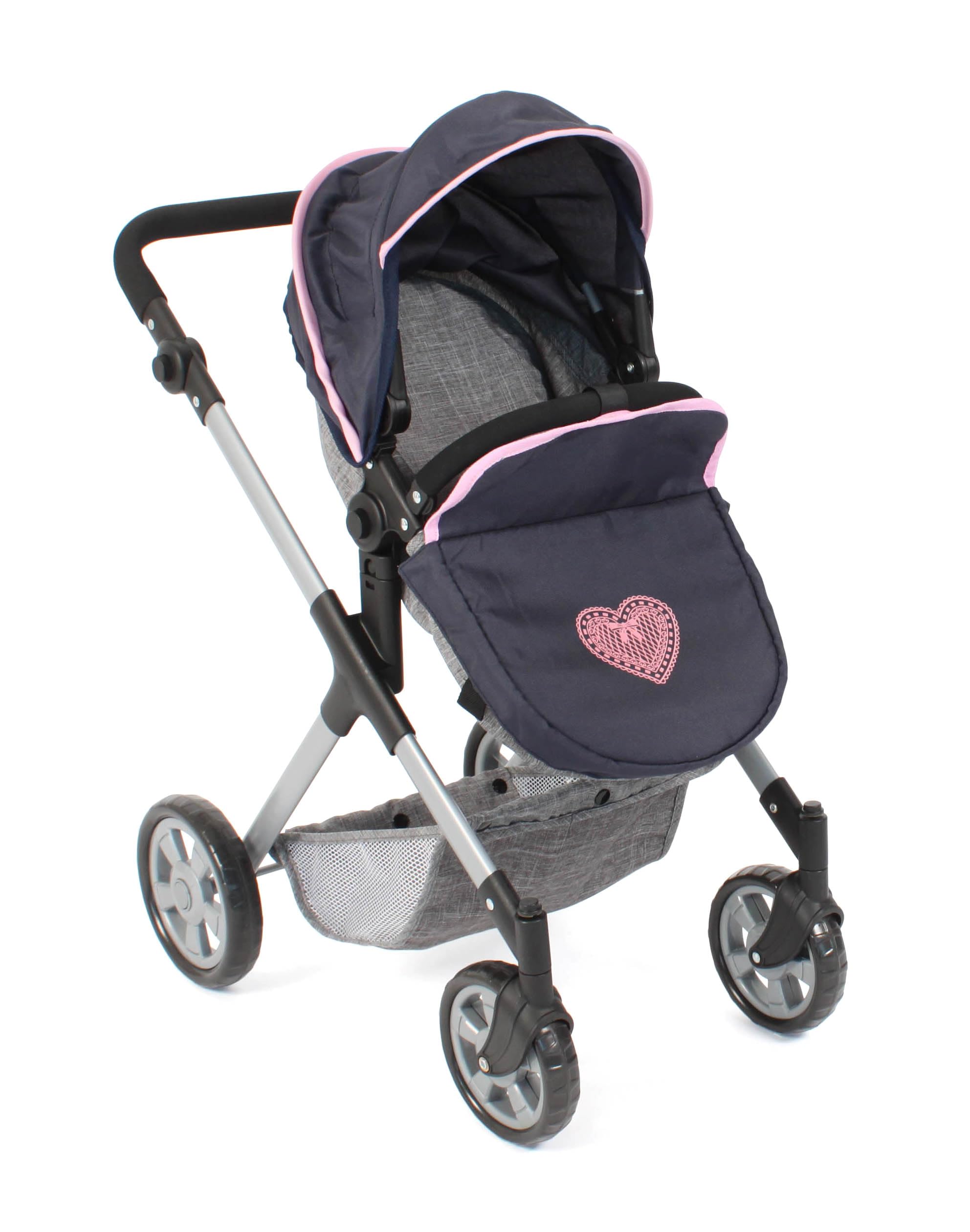 Bayer Chic 2000 Puppenwagen Mila | 2in1 Kombi-Buggy Melange Grau | Edler 2in1 Kombi-Puppenwagen mit wendbarem Sportsitz, Babywanne & Schwenkrädern. Melange Grau, Griff verstellbar 39-72 cm.
