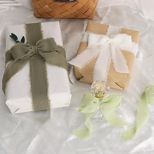 Miniatura 4 de TONIFUL - 4 rollos de cinta de gasa hecha a mano con flecos, tacto como la seda, de chifón, de 1-12 pulgadas de ancho x 22 yardas de largo, color