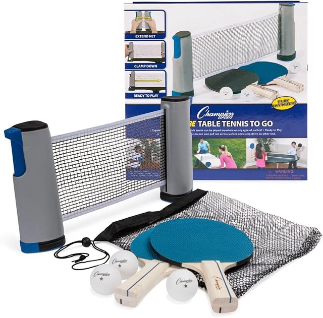 Champion Sports Tênis de mesa em qualquer lugar: kit com raquetes, bolas e suportes de rede portátil de pingue-pongue