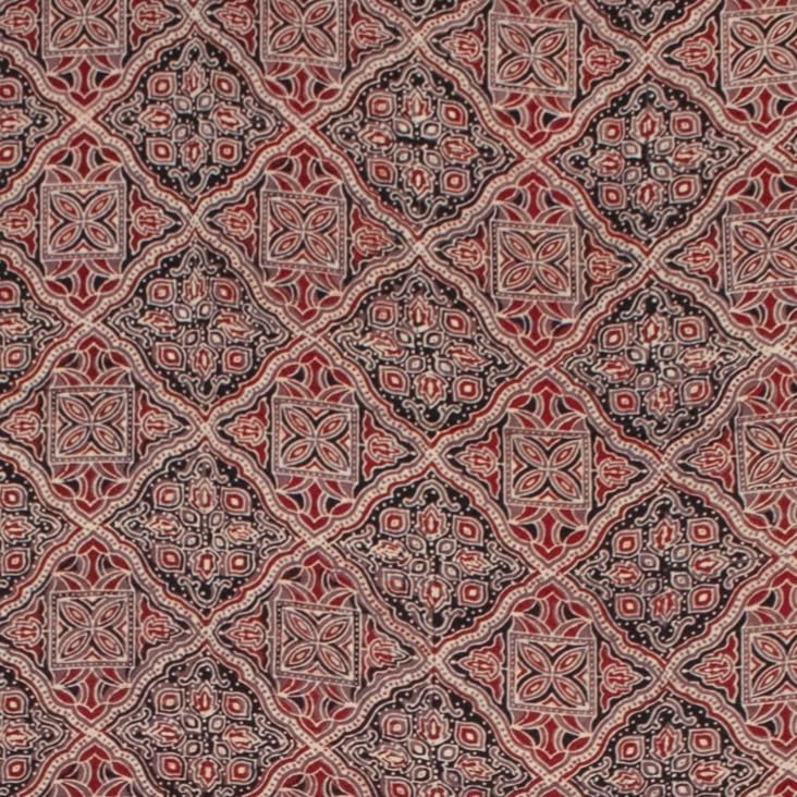 Image of Ethnics of Kutch Womenss Ajrakh Modal Silk Natural Dye Hand Block Print Saree with Blouse Piece - 5.5 Mtr Length