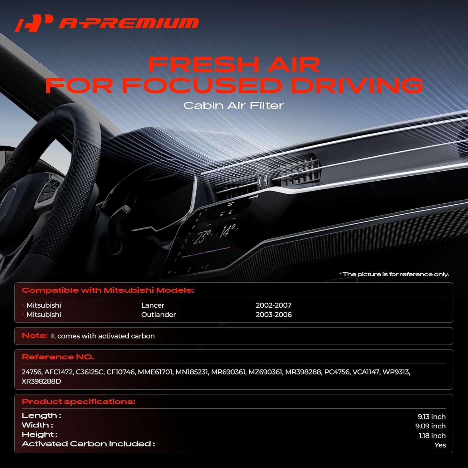 A-Premium Cabin Air Filter with Activated Carbon Compatible with Mitsubishi Outlander 2003-2006, Lancer 2002-2007