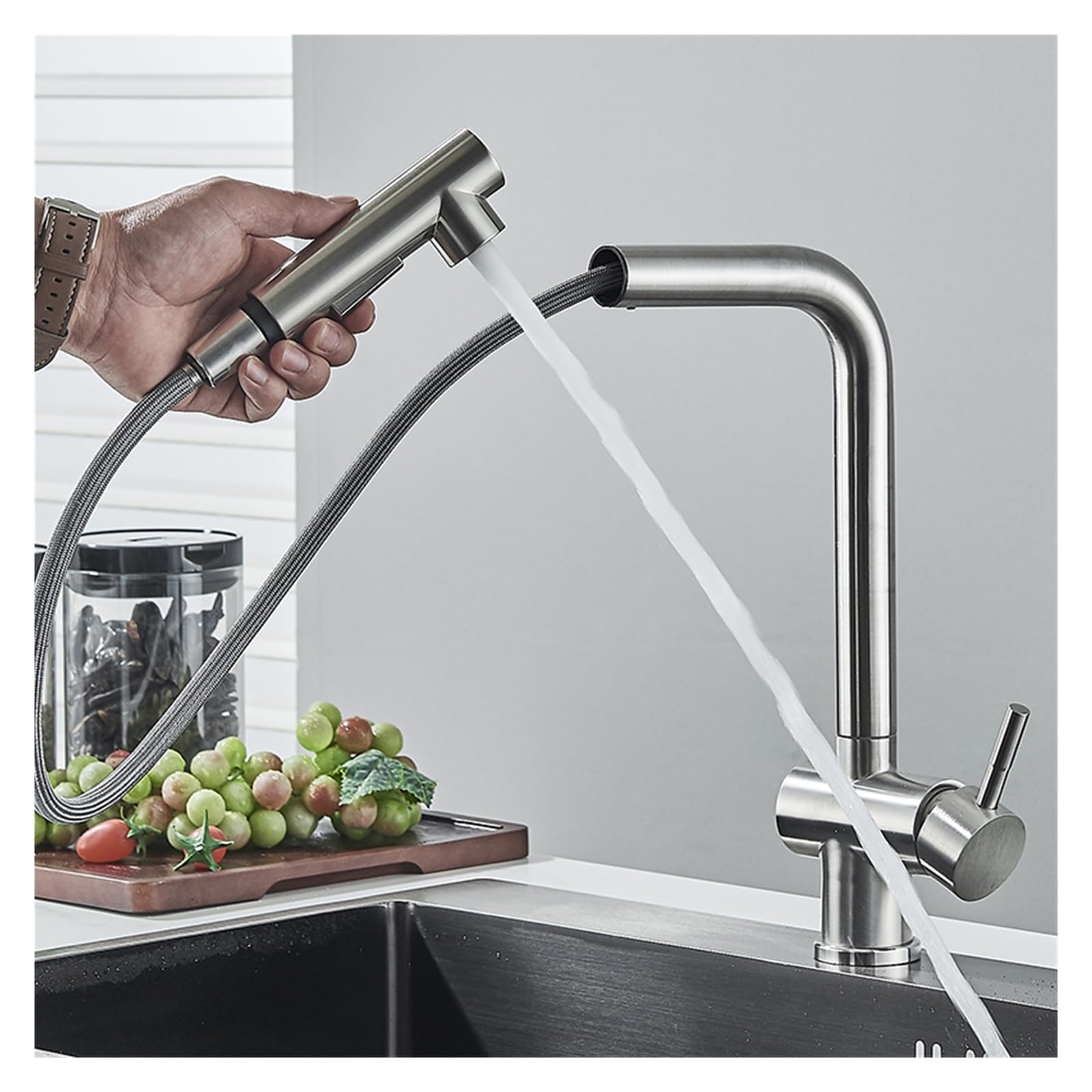 Mitigeur de cuisine chaud et froid en nickel brossé pour îlot central moderne