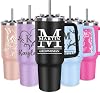 Termo de acero inoxidable personalizado de 40 oz con asa, nombre grabado a medida, vaso de viaje aislado, reutilizable, a prueba de derrames, 40 onzas 1