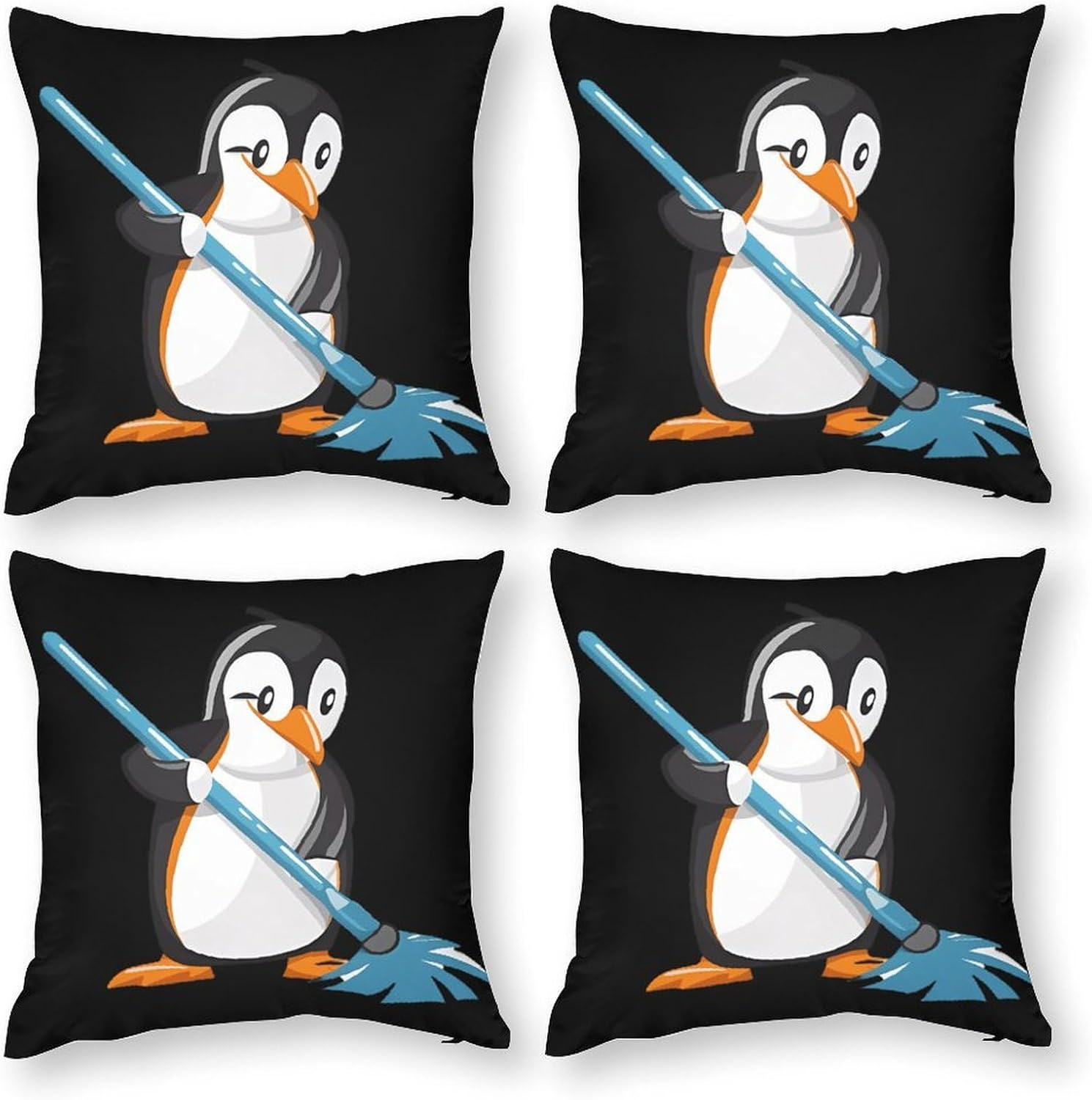 Cleaning Penguin Printed Throw Pillow Case 4 Pcs Soft Pillowcases Pillows Covers Sofa Bed Decor 12/14/16/17/18/20/22/24/32 Inches