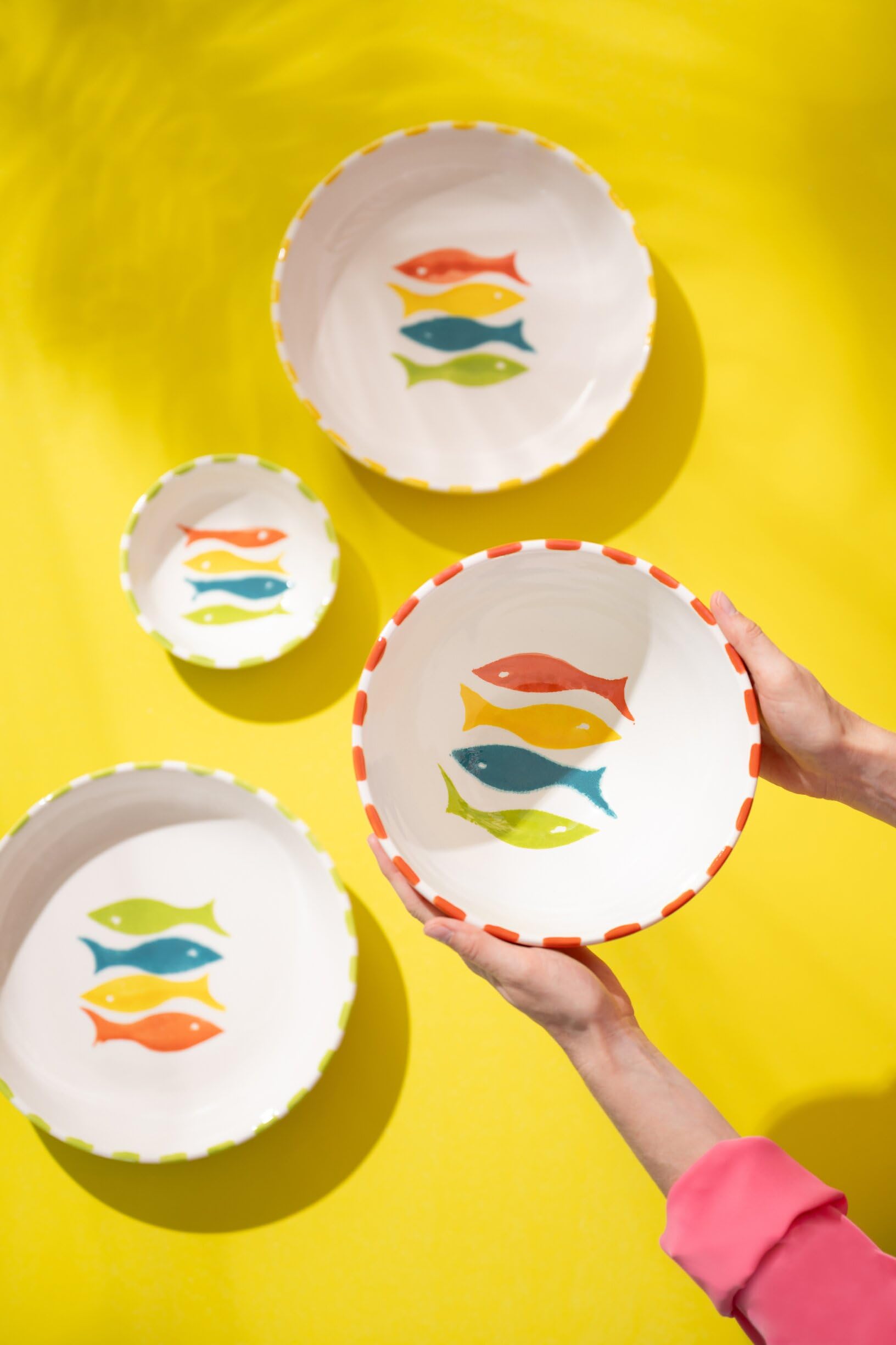J-Line Fisch-Schüssel - Keramik - mehrfarbig - Medium - 3er-Set