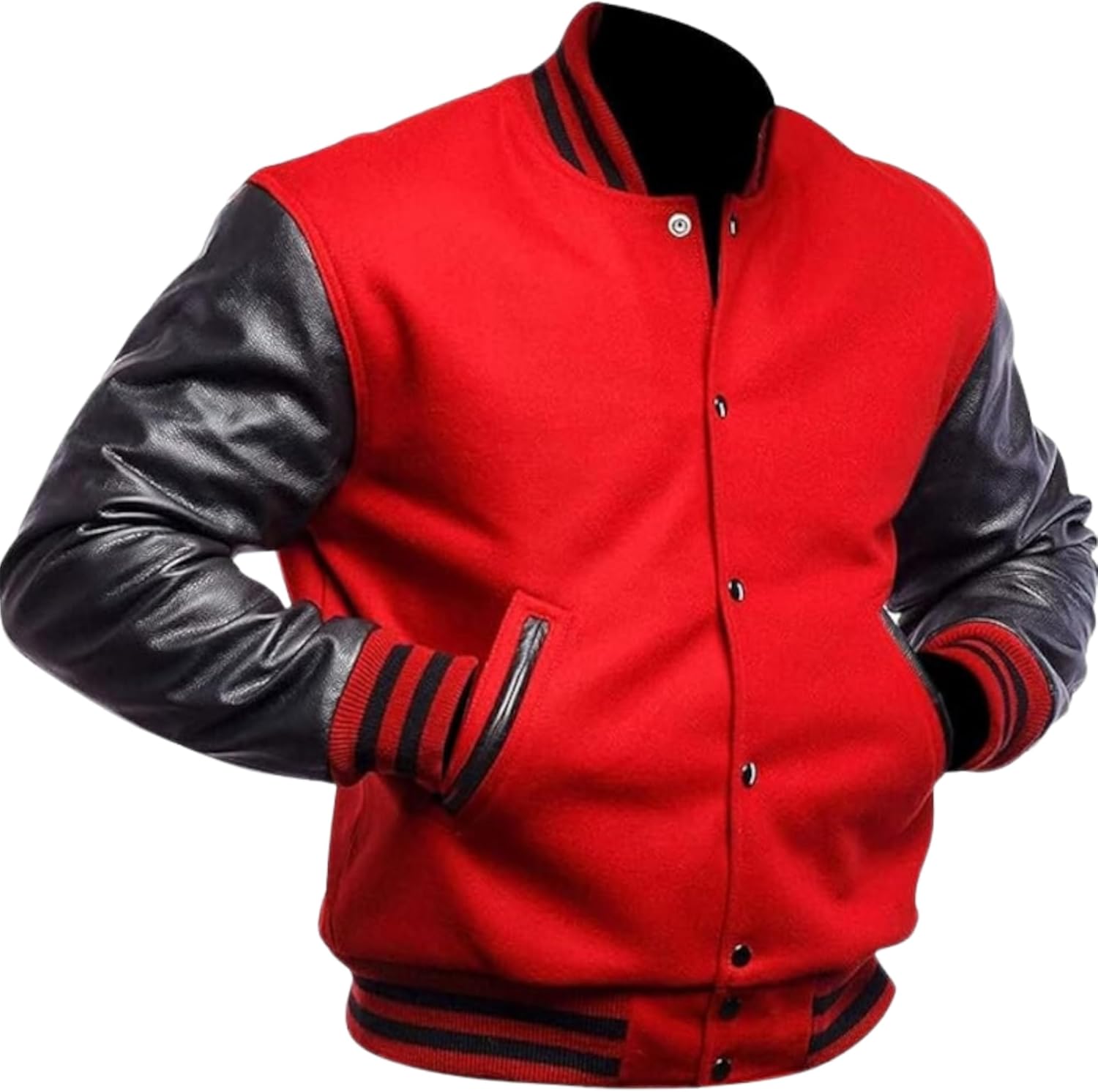 Men's Varsity Jacket, Wool Blend Body with Real Leather Sleeves, Letterman Style