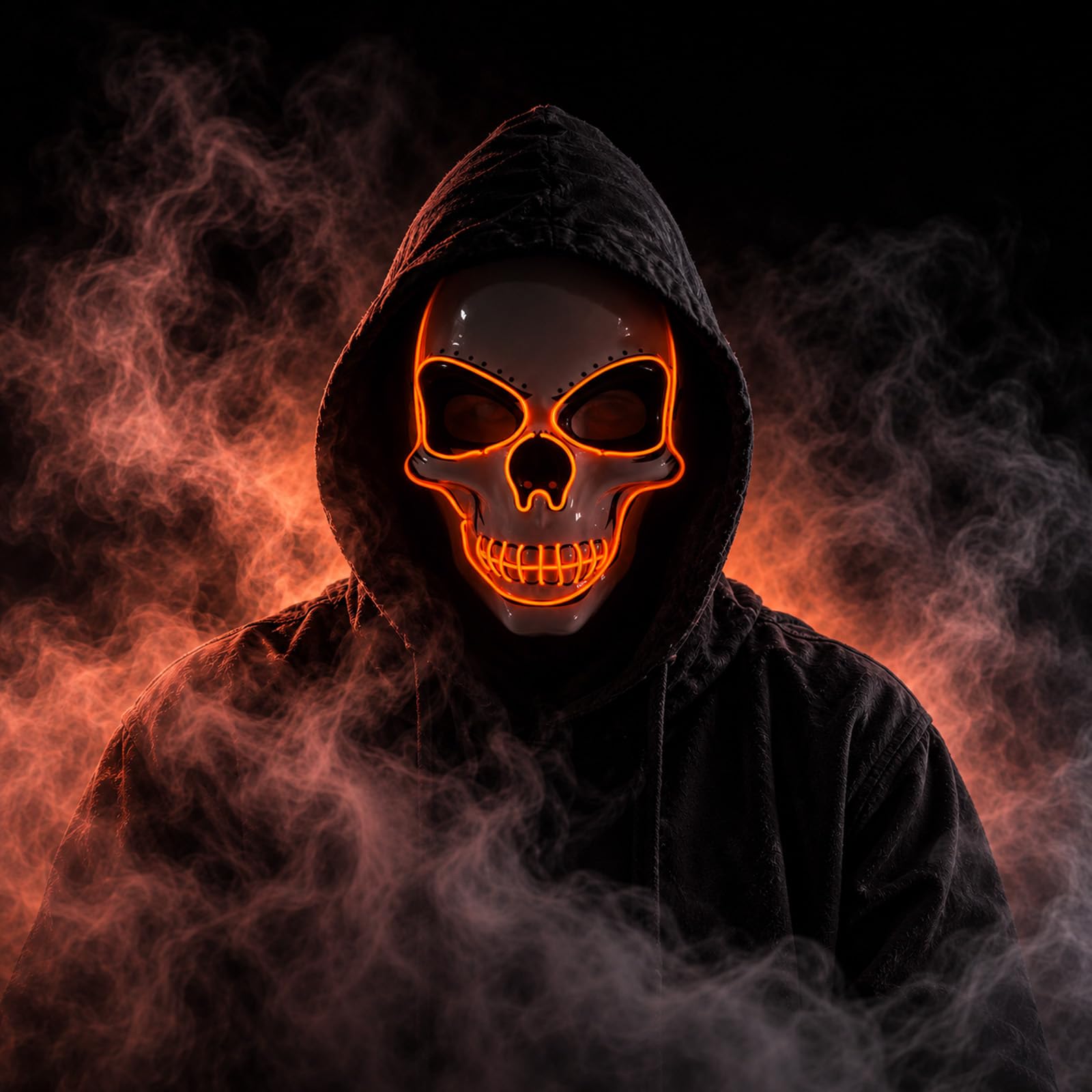 LED Halloween Mask for Adults Full Skull Mask Light Up Mask (Orange)