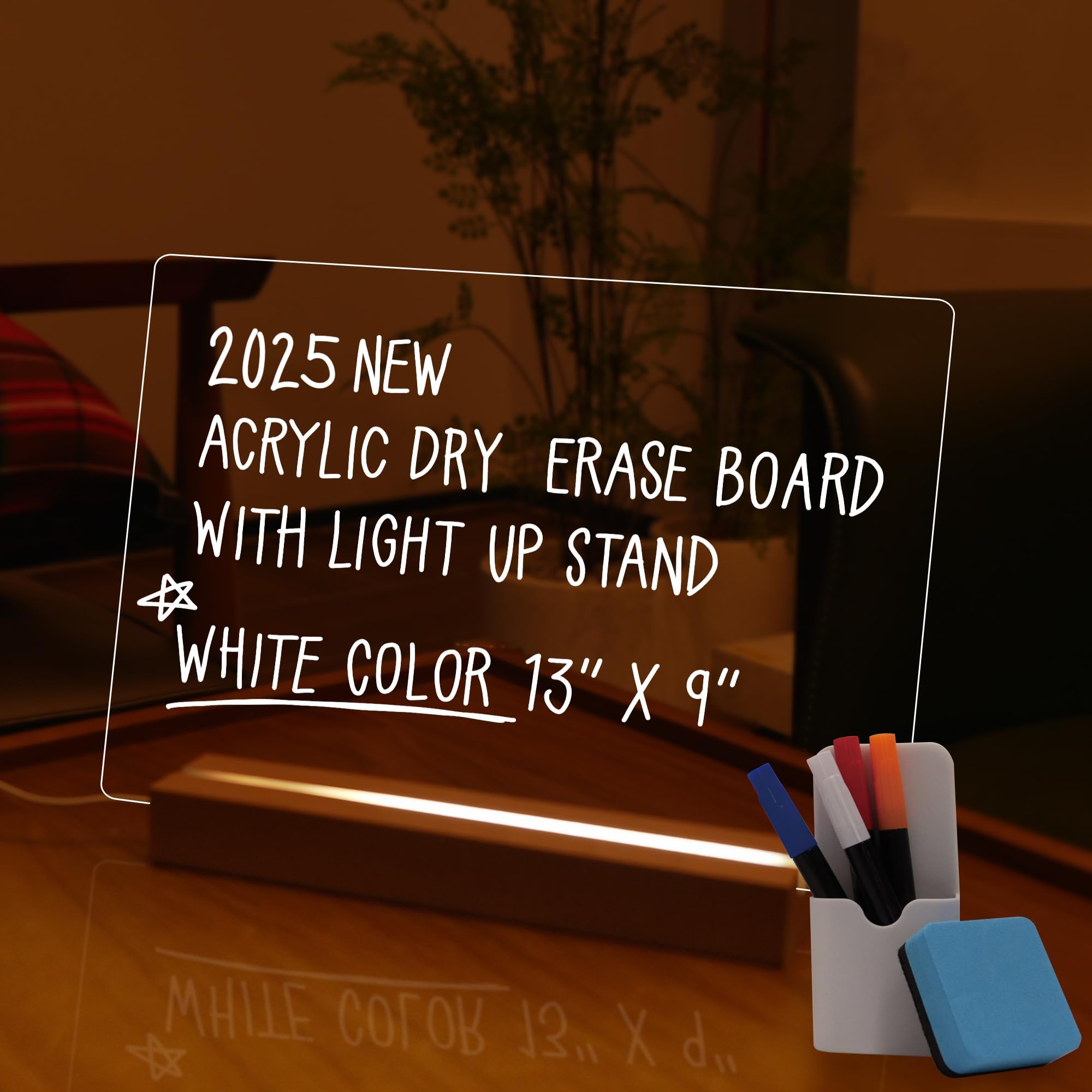 Dry Erase Board with Light, 13x9, USB-Powered Light Up Whiteboard, Includes 4 Quick-Dry Markers & Eraser, to-Do List, Planner, Message Board, Party Sign