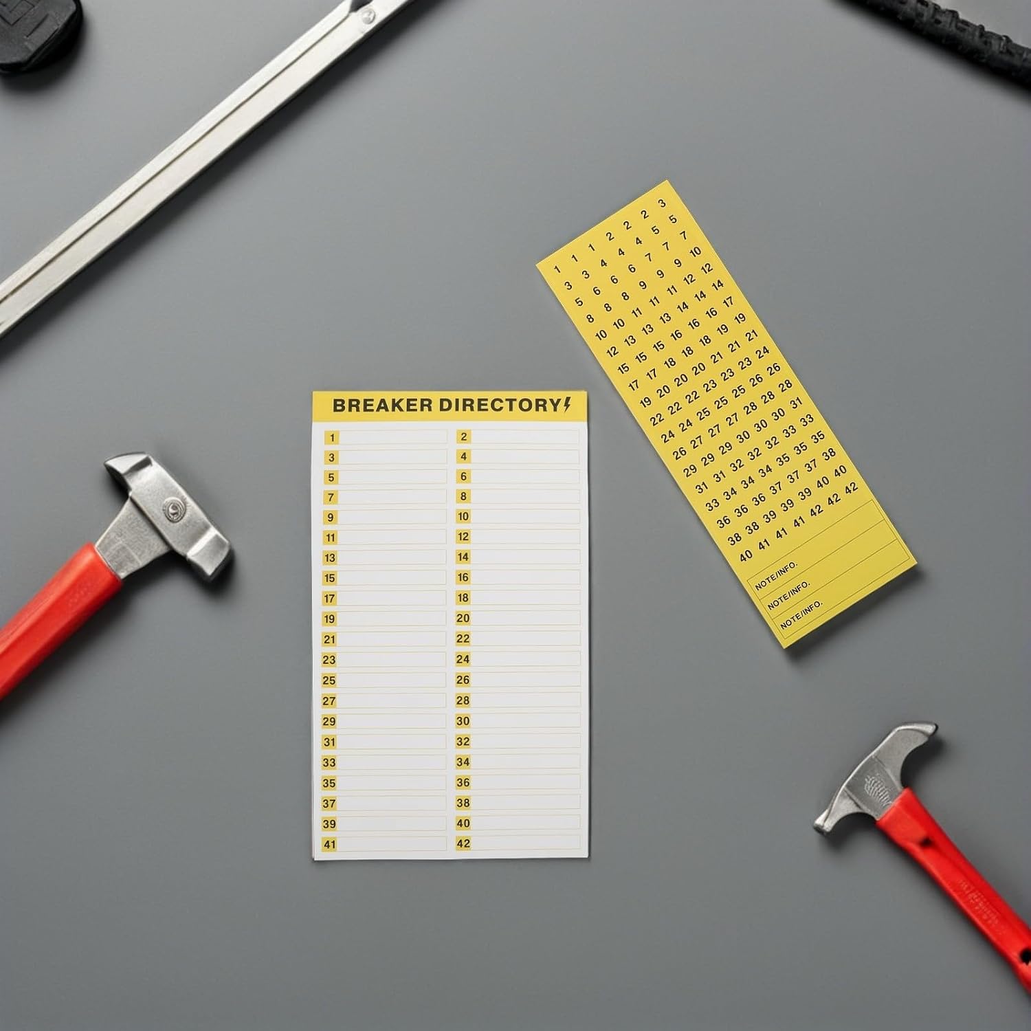 10sheet Breaker Panel Labels Number Stickers Yellow Paper | Self-adhesive Sheet Format, Heat and Abrasion Resistant, Quick Fault Response and Identification for Residential Power