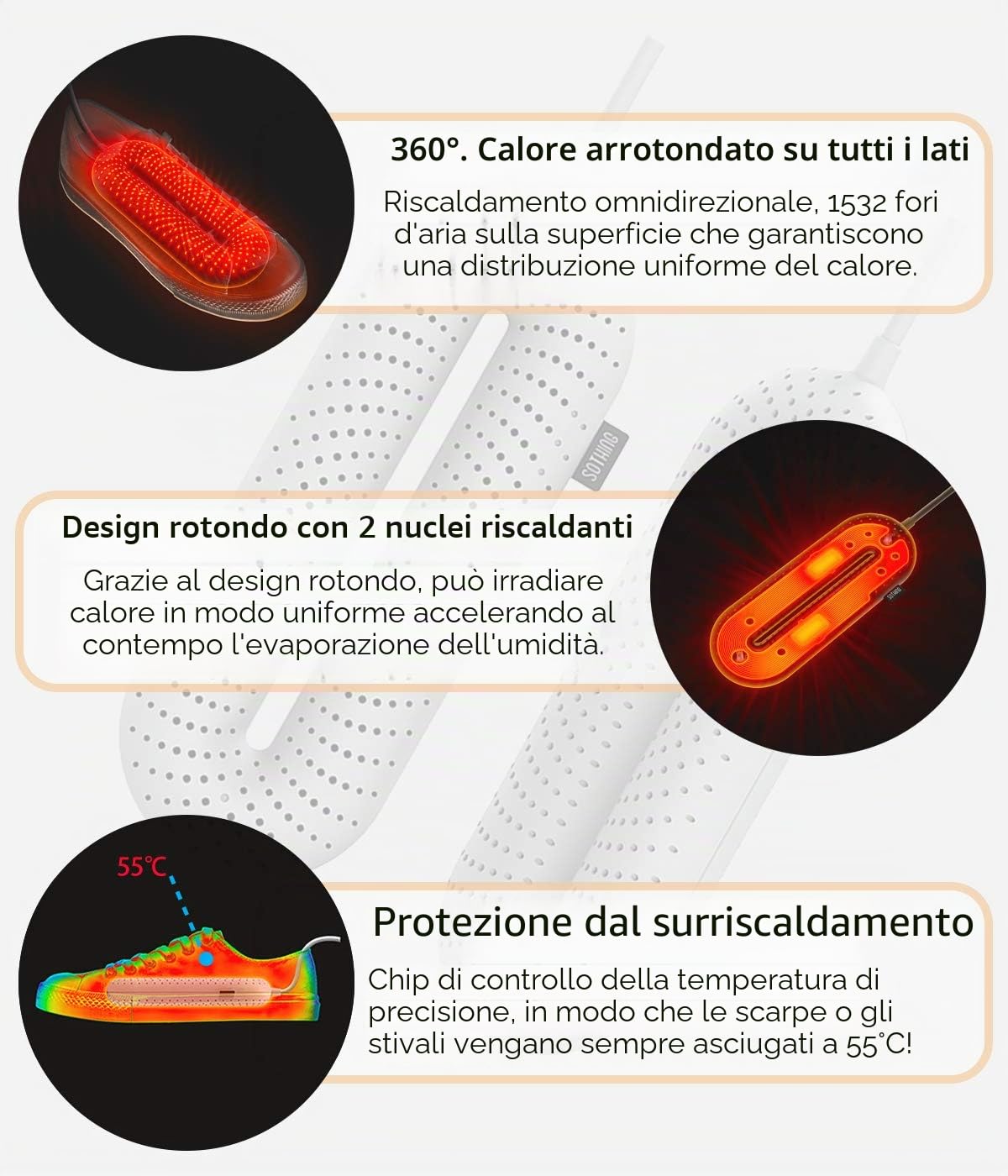 Snowpea Asciuga Scarpe Elettrico Pro, Asciuga Scarponi da Sci, Scalda Scarpe e Scarponi per Asciugare Le Scarpe Sudate ed Eliminare i Cattivi Odori, Spegnimento Auto 3/6/9 Ore