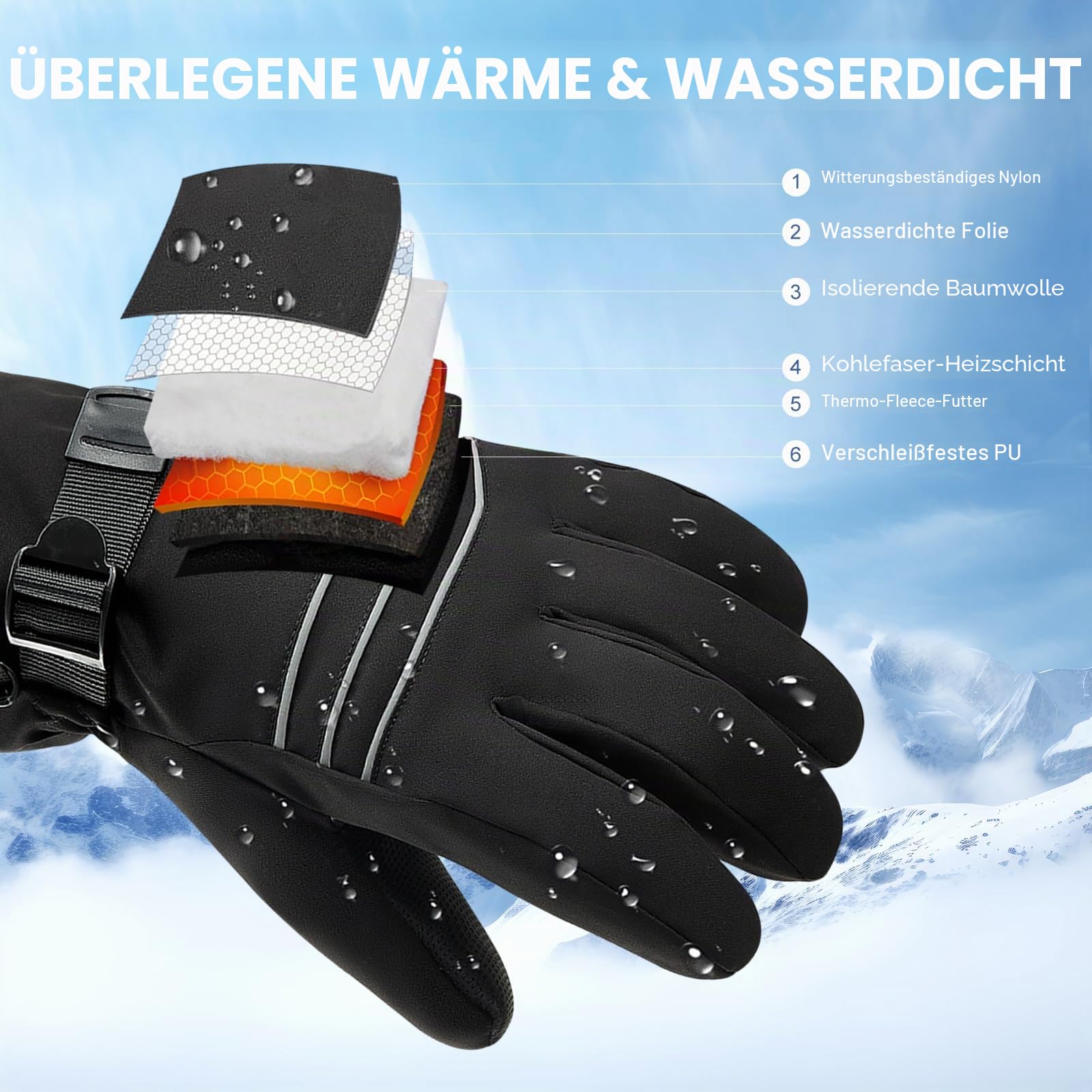 Beheizte Handschuhe für Männer oder Frauen, 7,4V 3200mAh Elektrische Batterie, Selbstheizende Handschuhe für Wintersport, Wiederverwendbarer Handwärmer für die Arbeit im Freien, L