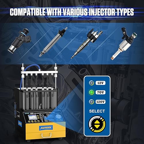 Miniatura 5 de AUTOOL Fuel Injector Cleaner and Tester Machine, Ultrasonic Fuel Injection Cleaner 6 Cylinder for GDI, EFI, FSI, 12V/70V/120V, Color Display