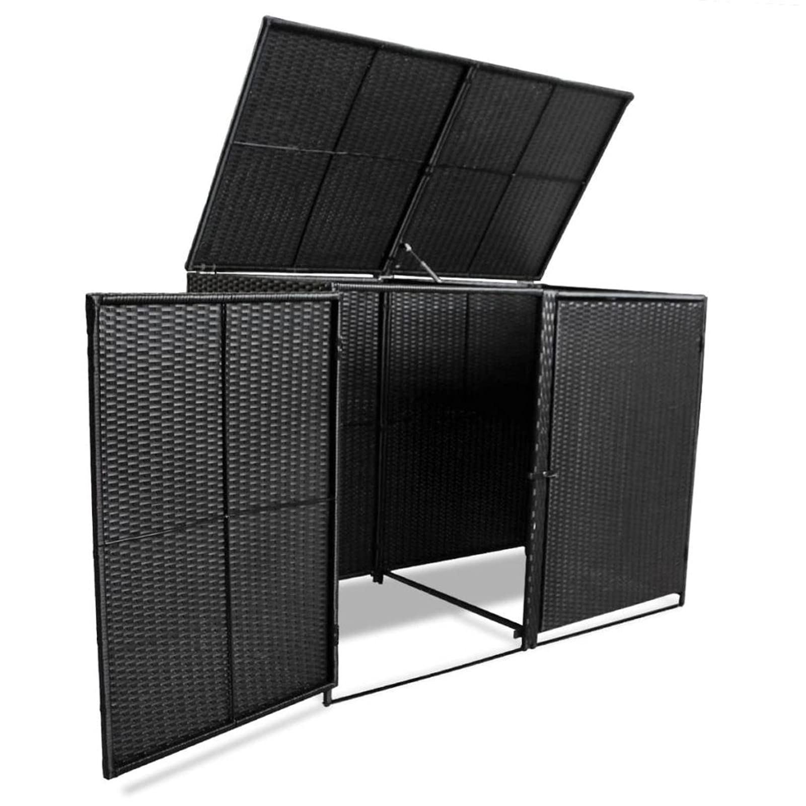 Festnight Abris pour Poubelle Stockage de Jardin Double Résine Tressée Noir 148x80x111 cm