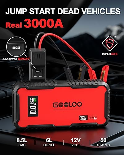 Miniatura 3 de GOOLOO GT3000 Arrancador de batería de 3000 A, portátil con carga rápida de 65 W, amplificador de batería de litio SuperSafe de 12 V (8.5 L de