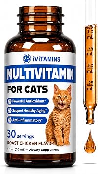 Cat Multivitamin - Multivitamin for Cats - Cat Multivitamins for Indoor Cats - Supports Immune Health, Skin, Coat, Heart & Much More - 1 fl oz - Chicken Flavor