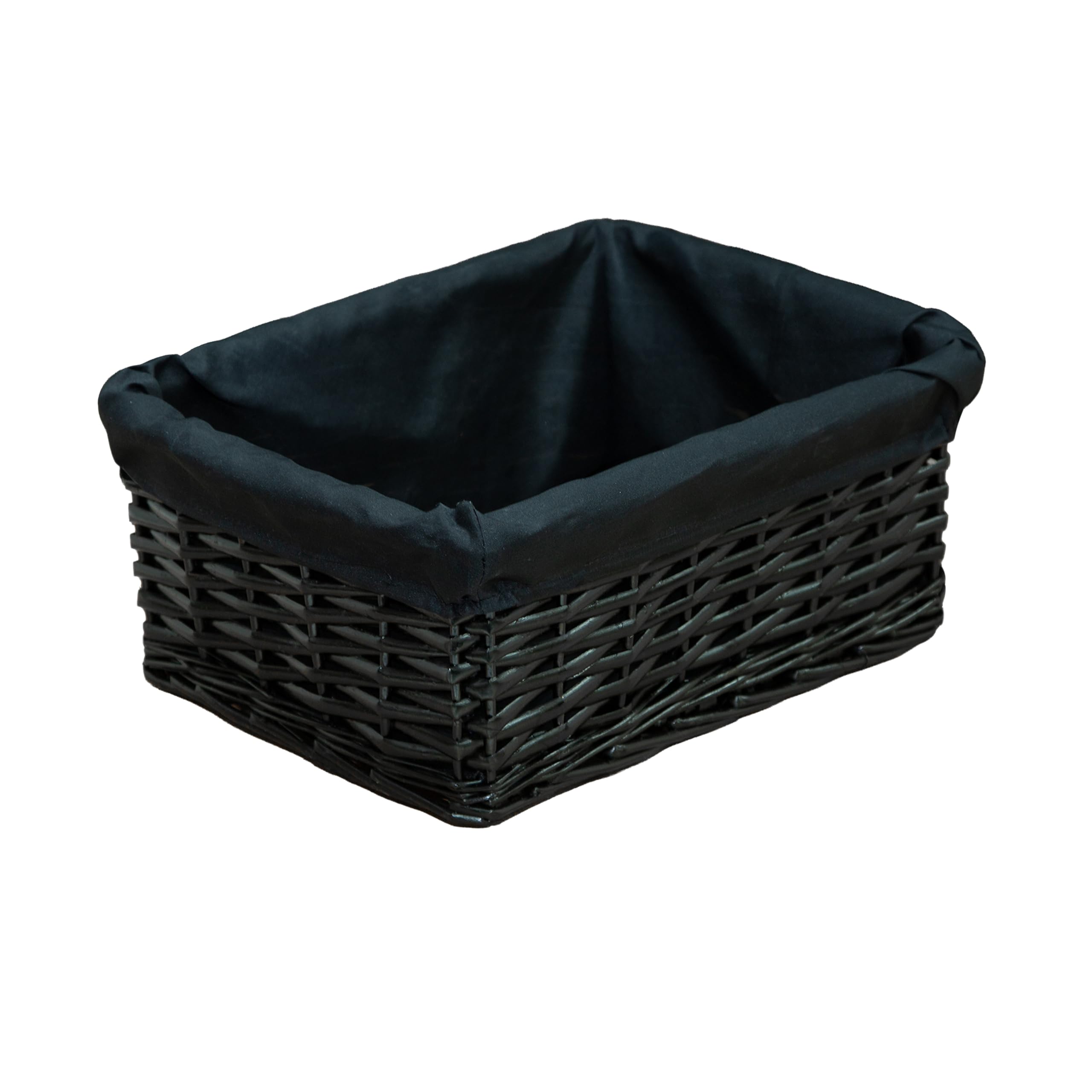 Natural Wicker Storage Basket with Lining Hamper Baskets for Gifts Empty Baskets for Shelves (Black, Large)