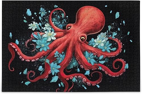 Rompecabezas floral de pulpo de 500 piezas para adultos, rompecabezas educativos de aprendizaje, juguetes familiares difíciles y desafiantes con