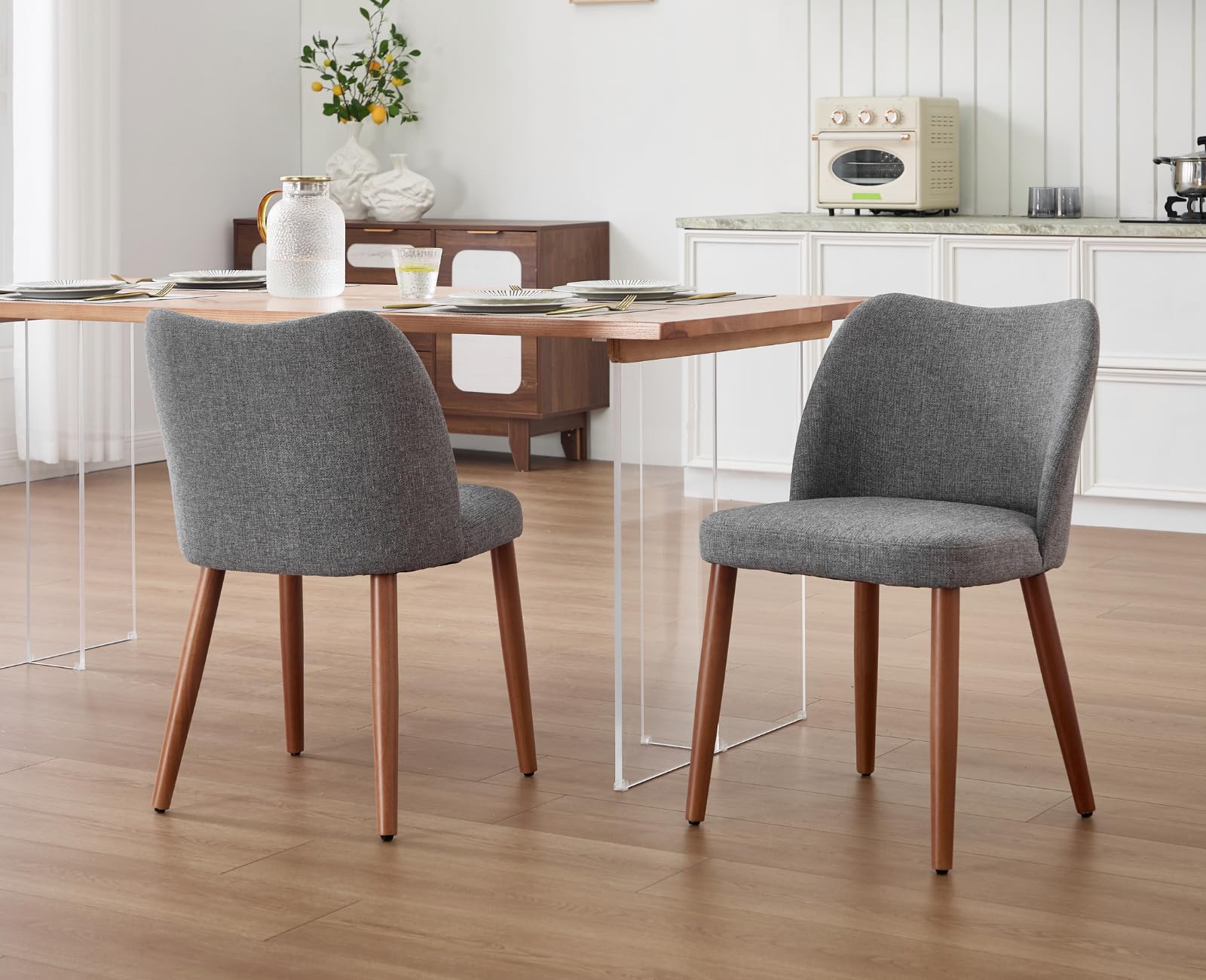 Set van 4 Eetkamerstoelen van Fluweel en Hout - Ergonomisch & Duurzaam, Crèmewit