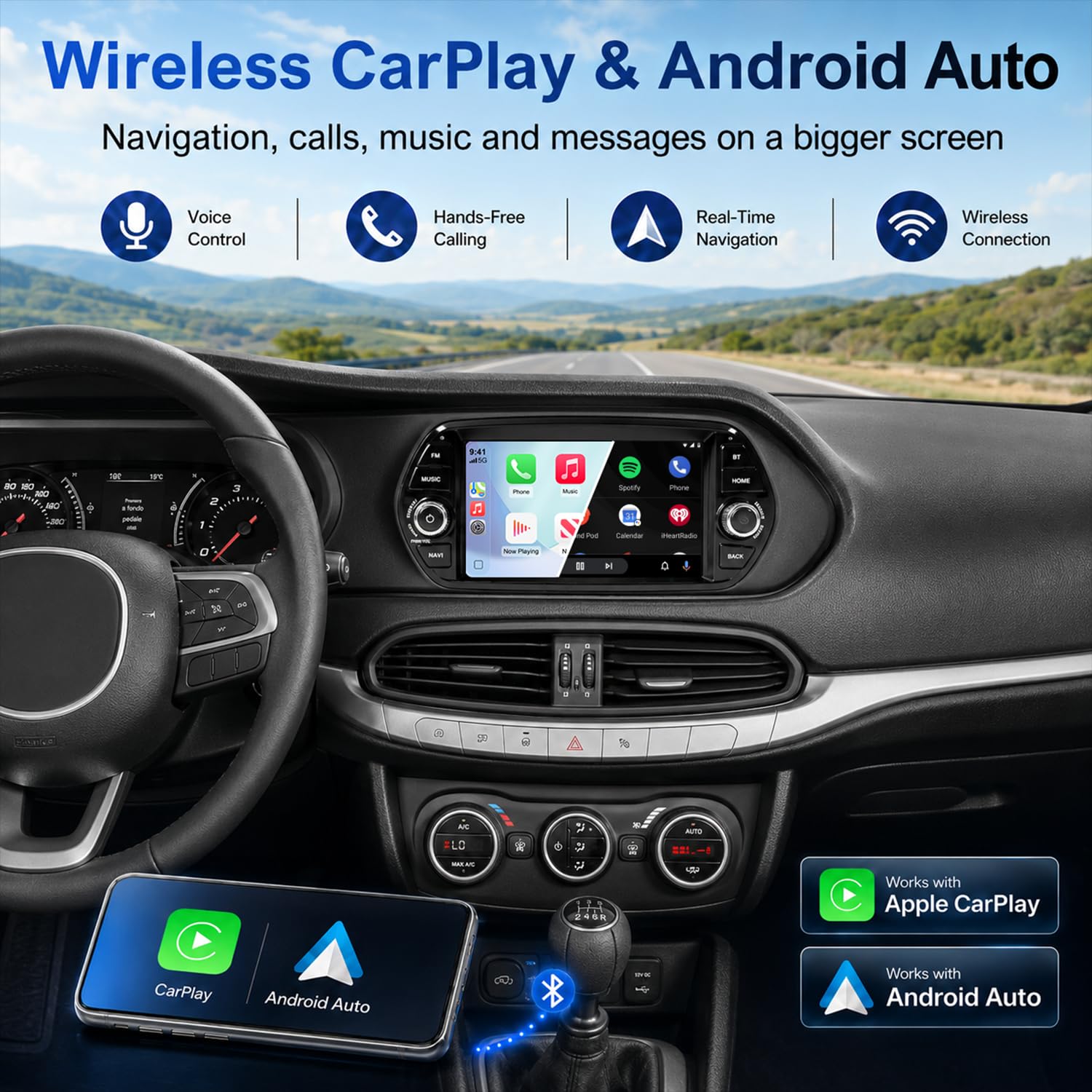 Linux radio samochodowe do FIAT Tipo/Egea (2015-2017) z CarPlay i Android Auto | 7-calowy wyświetlacz HD, Plug & Play, Bluetooth, FM/AM/RDS/USB/DSP