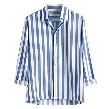 トップス moon STRIPE BAND COLLAR LONG SHIRT OMNIGOD-MS084-3455-CHAMBRAY-
