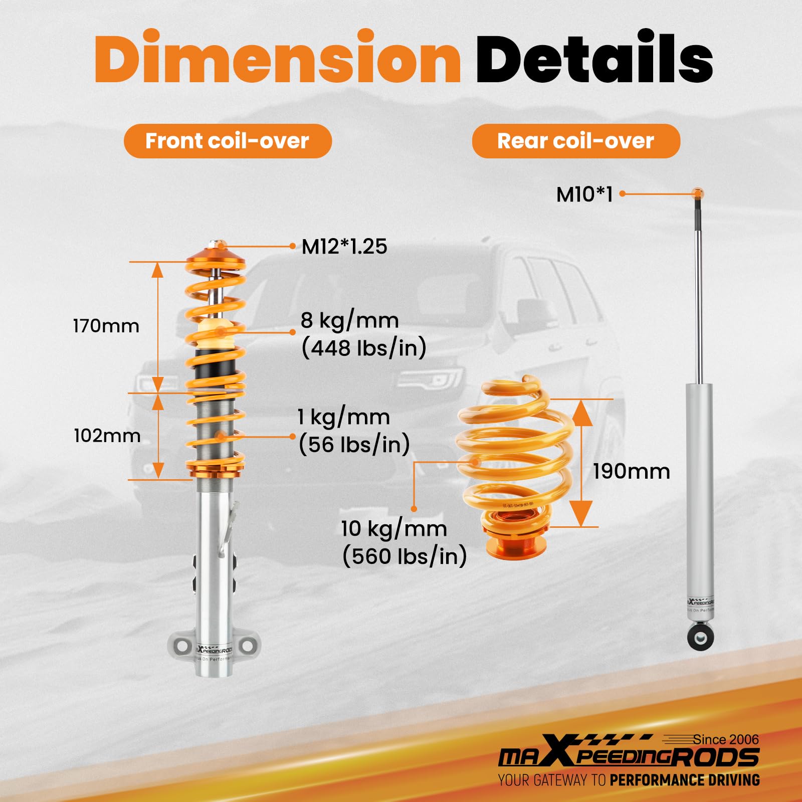 maXpeedingrods Sospensioni coilover Kit per Serie 3 E36 Tutti i Modelli Senza ammortizzatori Campact M3 dal 1992 in Poi