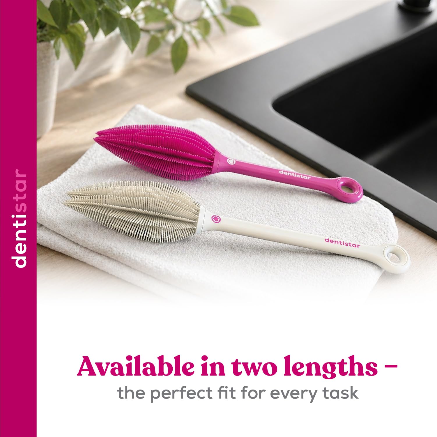 dentistar Spazzola Lunga per bottiglie in silicone – Spazzola per bottiglie per bottiglie, tazze e bicchieri, detergente per bottiglie flessibile con setole morbide in silicone – Senza BPA – Grigio