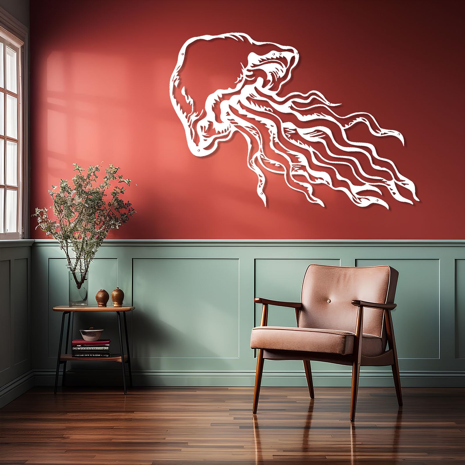 Współczesna abstrakcyjna metalowa dekoracja ścienna sztuka meduzy, dekoracja, życie morskie nowoczesny design prezent dla miłośników łazienki (47 x 90 cm, czarny)