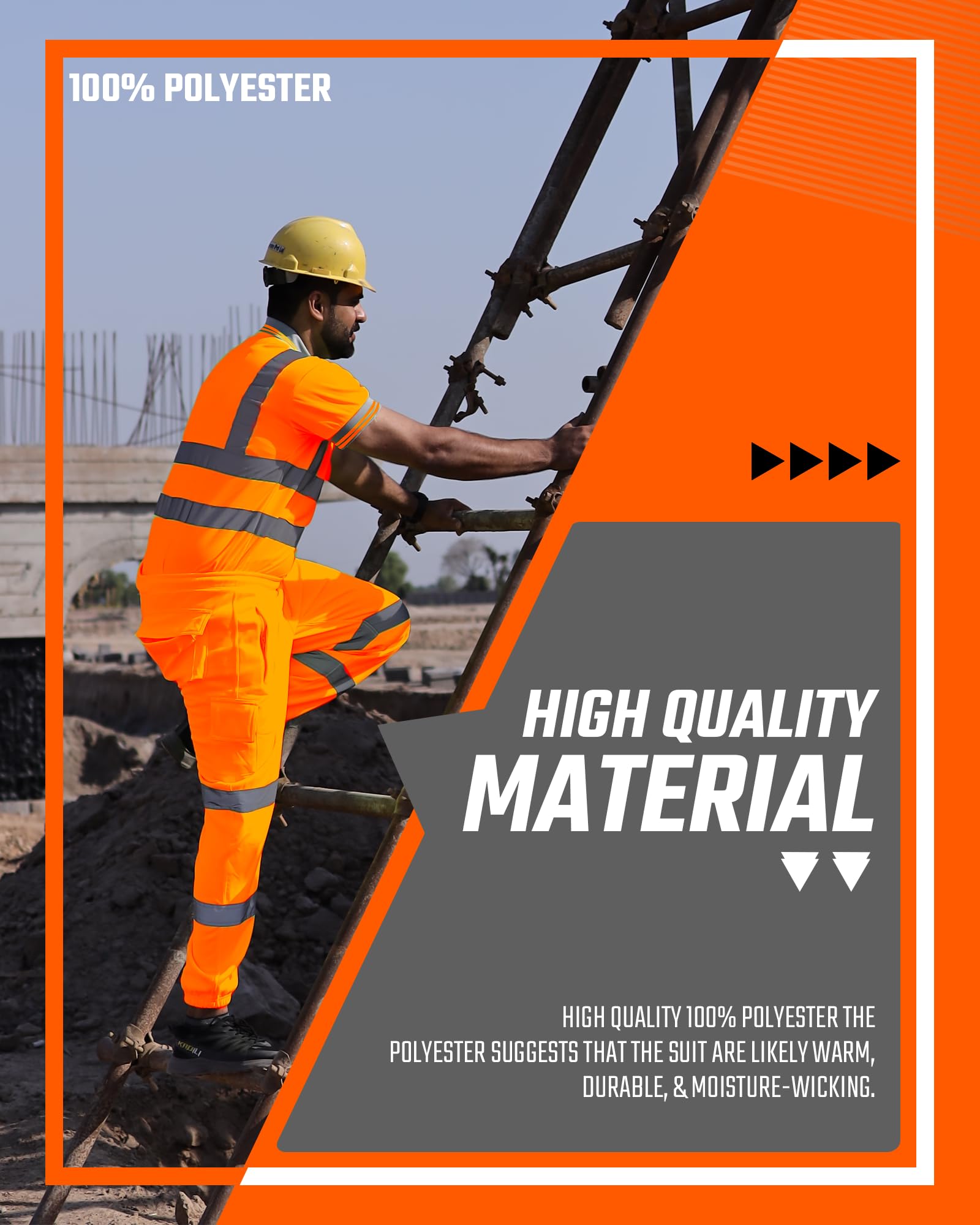 Pantalones de trabajo 100% poliéster Hi Viz para hombre, pantalones de chándal de seguridad, múltiples bolsillos, súper suaves, de alta visibilidad, pantalones de trabajo de seguridad