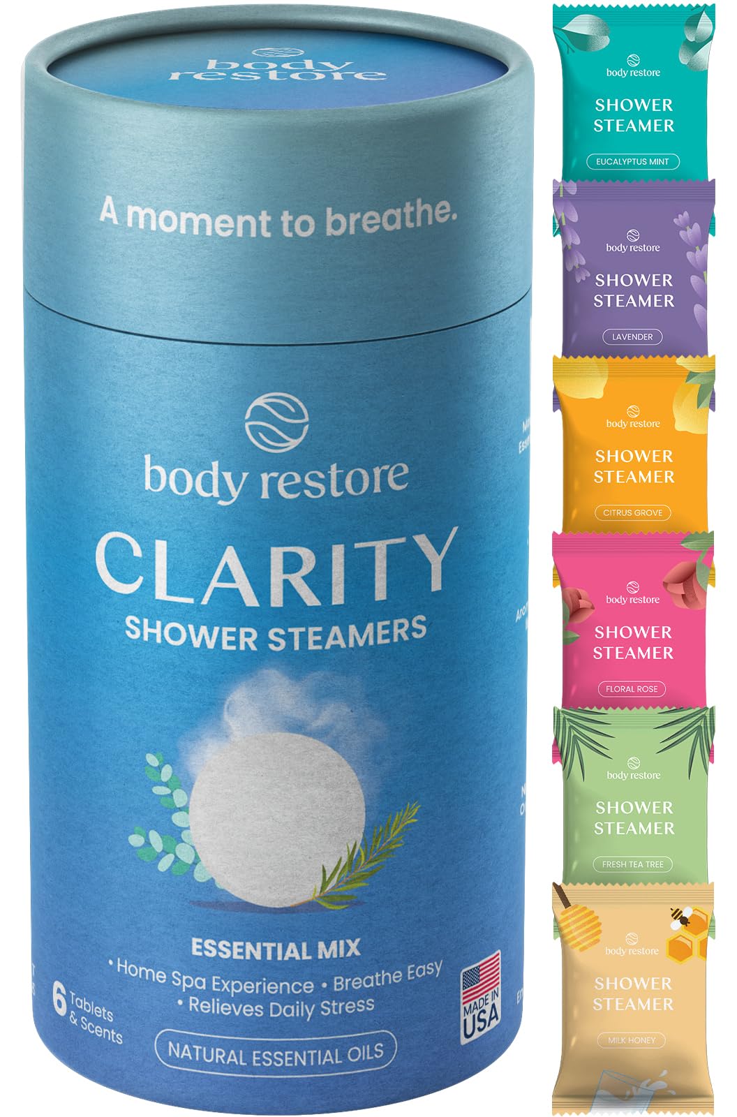 BodyRestore Shower Steamers Aromatherapy, Gifts for Men, Clarity 6 Pack
