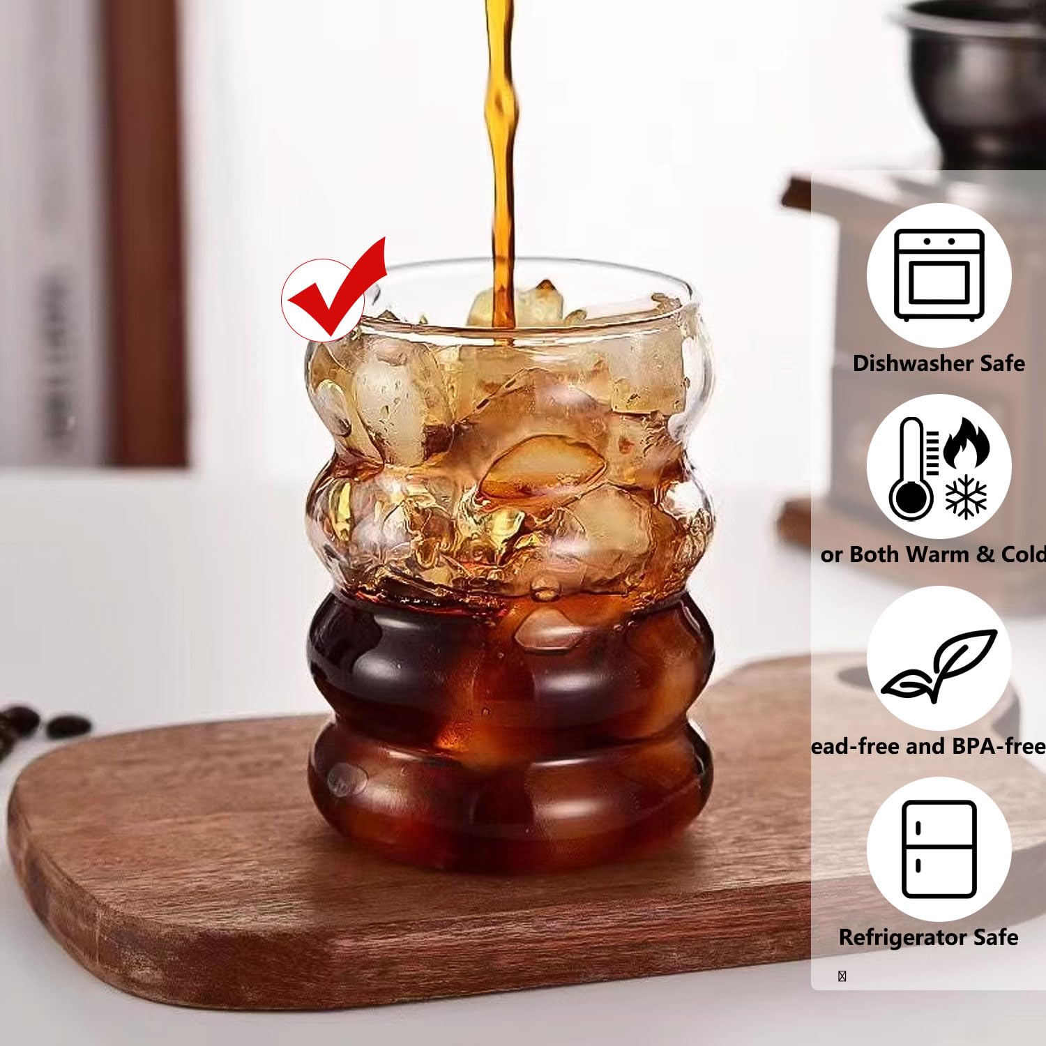 Set 4 Bicchieri A Bolle In Vetro Con Cannucce - Design Ondulato Vintage, 350ml, Con Spazzola Di Pulizia - Foto 3