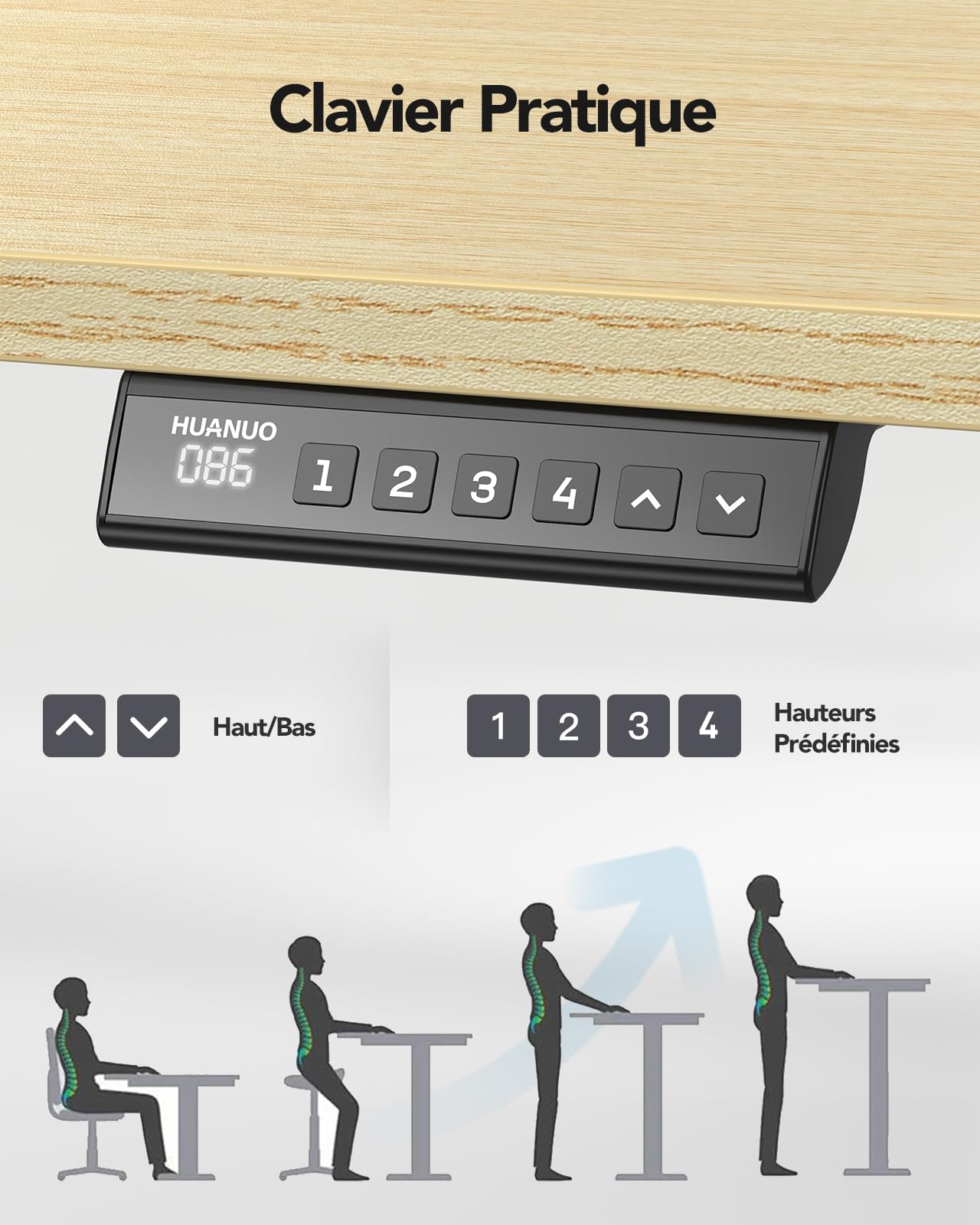 HUANUO Bureau Assis Debout Électrique,Cadre de Bureau Deboutavec Moteur sans Balais,Cadre Réglable en Hauteur avec Capacité de 100 kg pour Plateaux de 110 * 220 cm, Cadre Seul