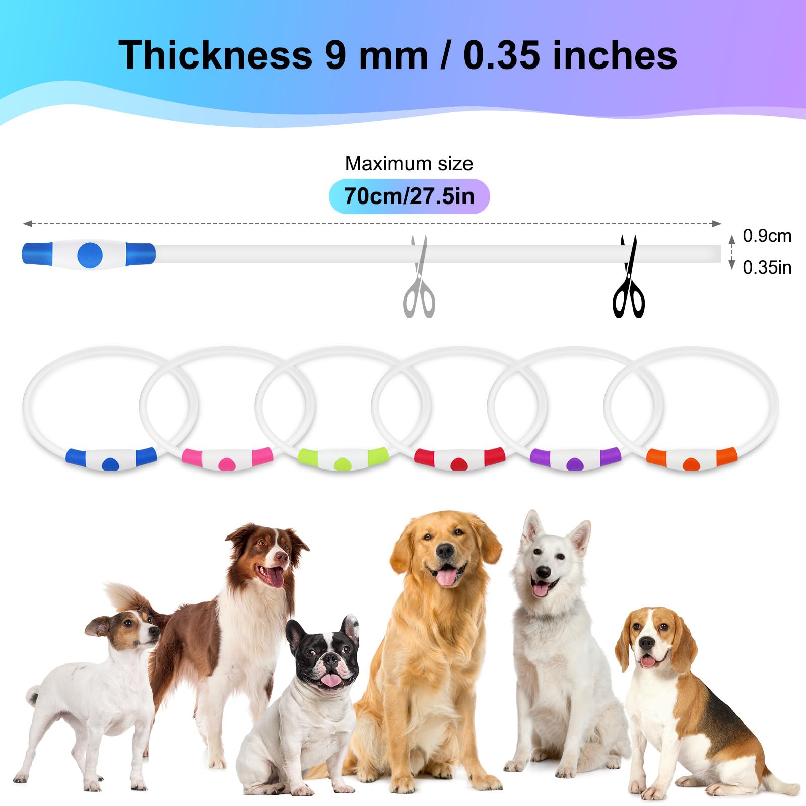 Collar de perro iluminado – Collar de perro LED impermeable recargable, TPU cortable que brilla en la oscuridad, luces de seguridad para perro para caminar por la noche (azul)