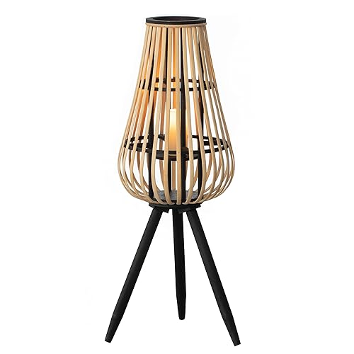 Vintiquewise Bamboo Lantern-Style Floor Lamp with Tripod Stand & Glass
