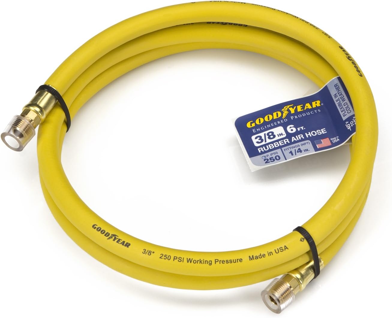 Goodyear 10329 6' x Rubber Whip Hose Yellow Air, 3/8 in. by 6 ft. 250 PSI