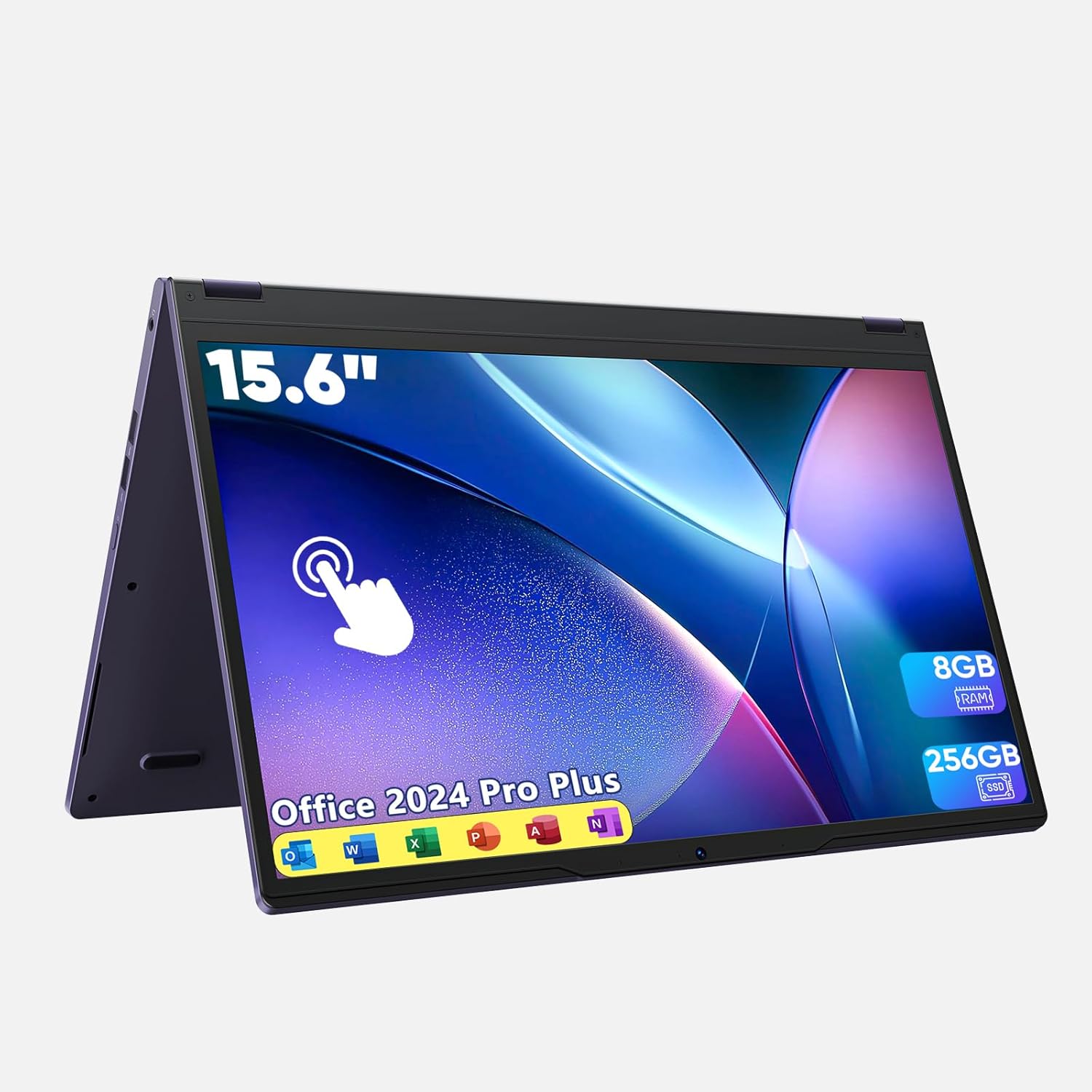 15.6" 2-in-1 Touchscreen Laptop, 360° Flip Convertible, 16GB RAM 512GB SSD Core m3 8100Y, IPS Full HD Display, Wi-Fi 5 BT5.1 Win 11 Pro Lightweight Notebook Computer for Work & Study