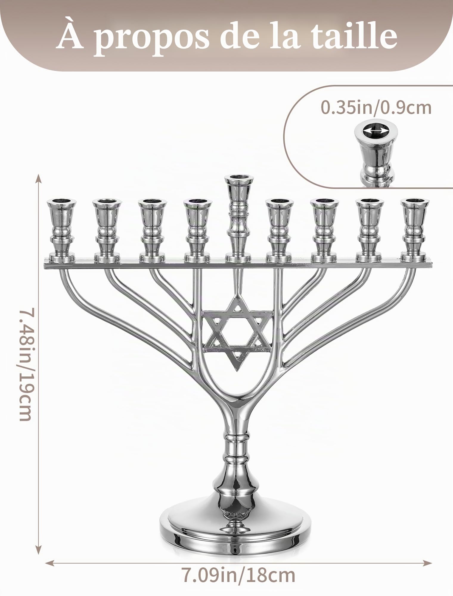 Sziqiqi Chandelier Hanouka 9 Branches: Menorah Hanouka Petite avec Etoile de David - Hanoukia Menorah Argentde Zinc 19 cm de Hauteur pour Table Voyage Fenêtre