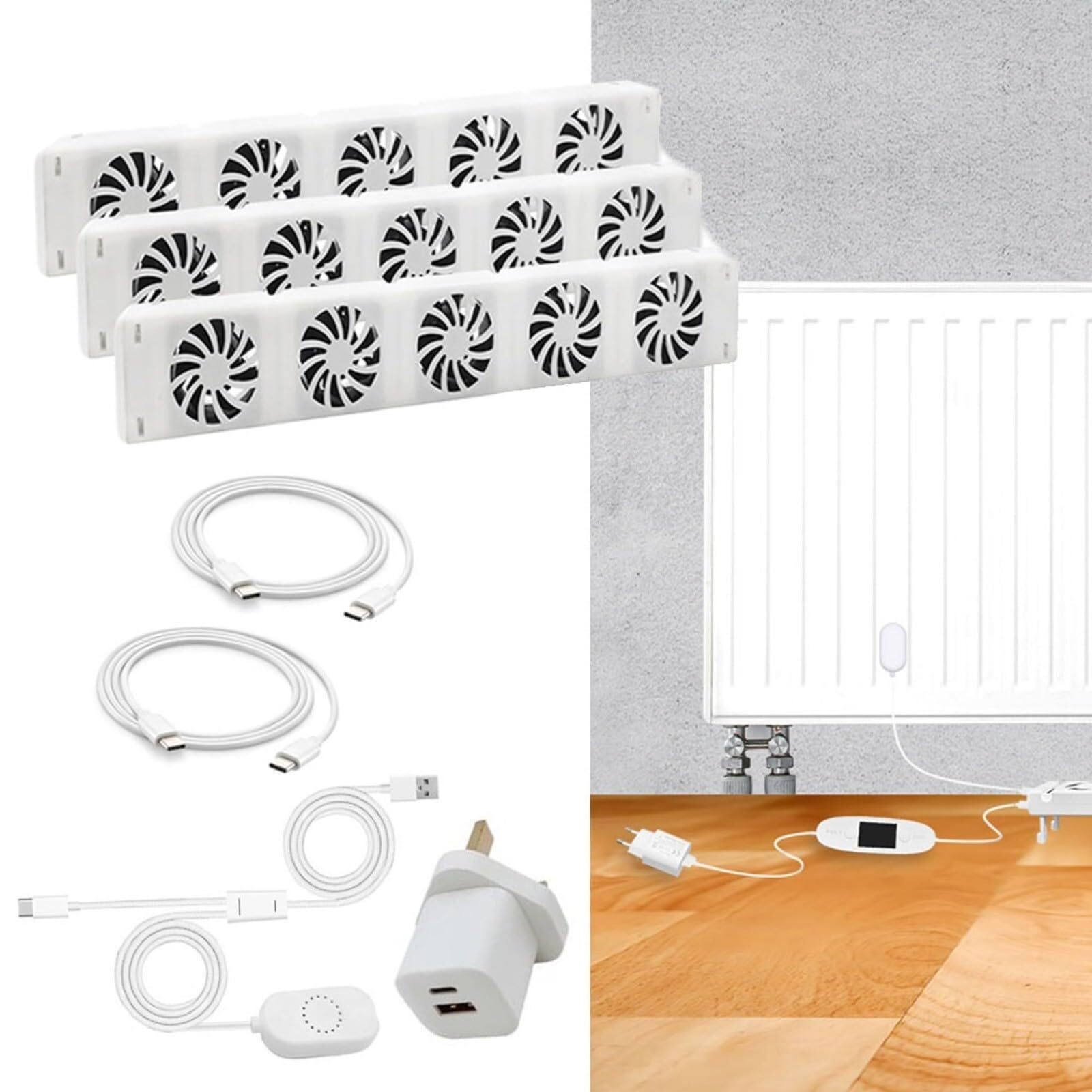 Ventilador Radiador Inteligente con Termostato Automático | Extensor Calefacción Silencioso 50CFM para Distribución Uniforme(Trio-set)
