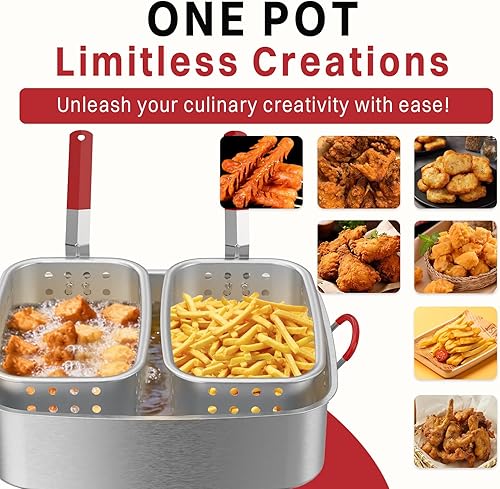 Miniatura 7 de Olla freidora profunda de aluminio de 18 cuartos con 2 canastas  Tapa  Pinza de freidora de 9"  Termómetro de 6"  Olla para freír pescado al aire