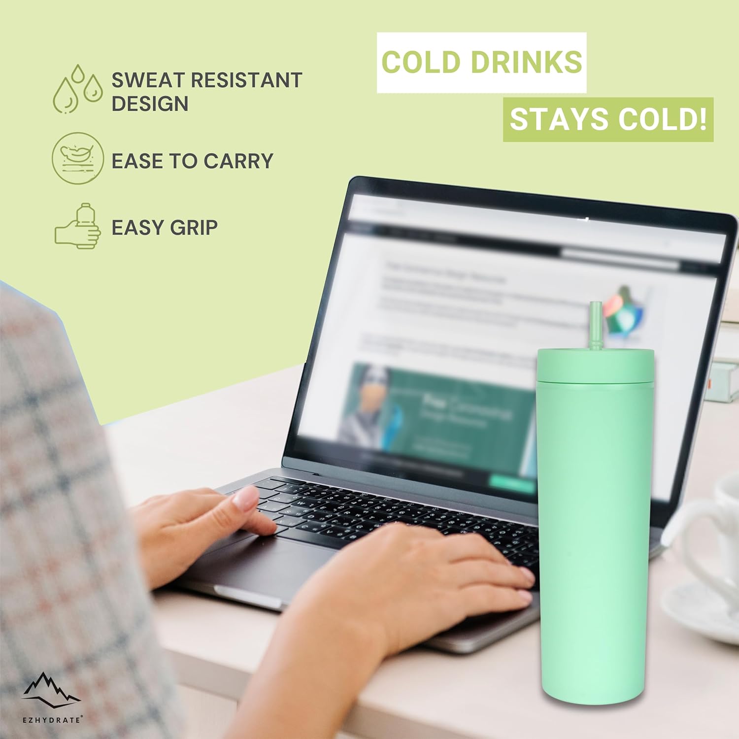 16oz Matte TUMBLER With Straw (1 Pack), Light Green Skinny Tumbler With Lid And Straw, Beach Acrylic Black Cup Double Wall Plastic Tumbler, Bridesmaid Bachelorette Gifts, Free Brush - Image 2