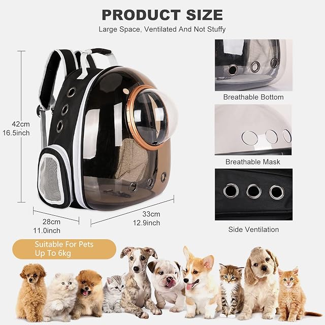 Foto 3 de 7 de PETCUTE Mochila para Gatos con Cápsula Espacio,Transpirable Mochila Transportín Perro y Gatos…