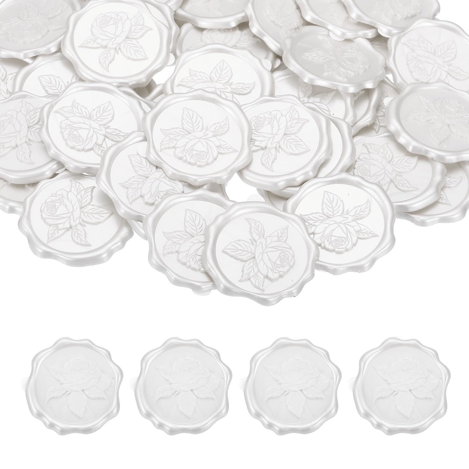 PATIKIL 50Pcs Rose Wax Seal Stickers, Love Embossed Self Adhesive Backed Envelopes Seal Sticker Accessories for Wedding Invitation Letter Birthday Party Gift, Pearl White โ image 1
