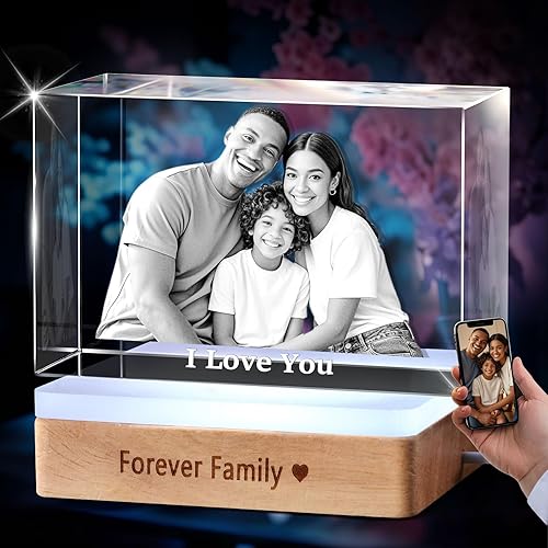 Foto de Cristal 3D Personalizada Imagen 3D en Cristal - Regalo para Mamá Esposa Ella Abuela Él Papá Navidad Año Nuevo Cumpleaños Boda Parejas