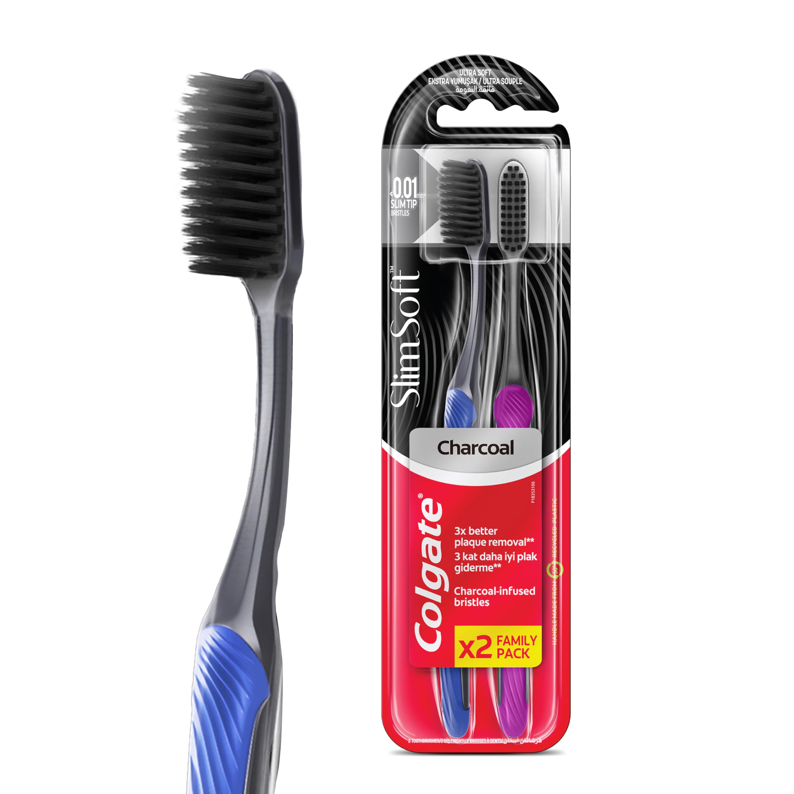 Slim Soft Black Charcoal Toothbrush, Value Pack, 2 Pack