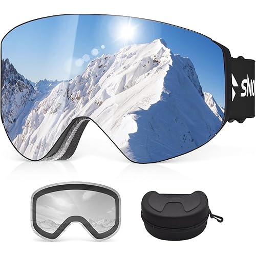 Ski Goggles, Detachable Snowboard Goggles with 2 UV400 Anti-Fog Magnet Ski Lenses for Men & Women Adult
