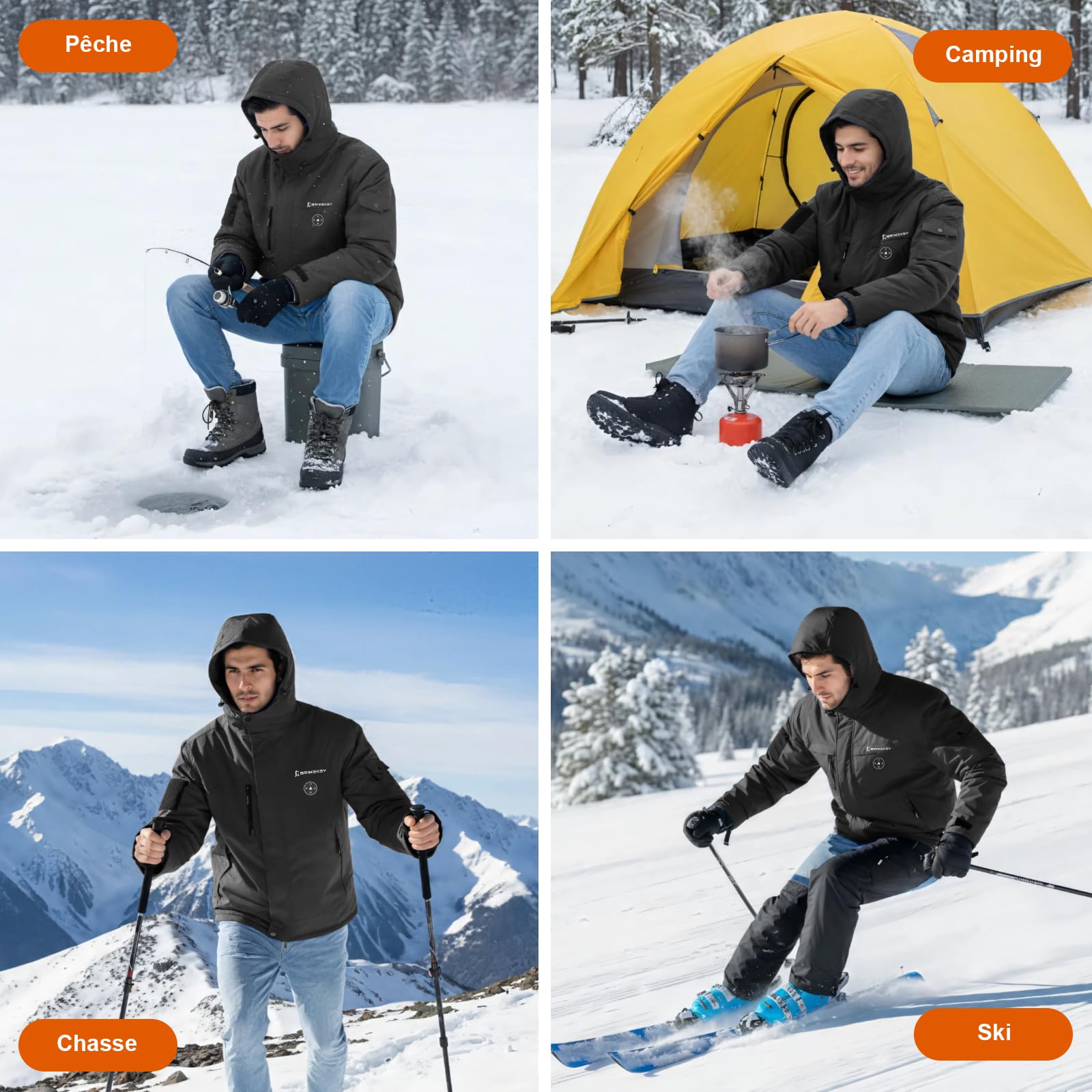 Graphène Veste Chauffante Homme avec Doublure Polaire, Batterie HD 20000mAh 7.4V, 6 Zones de Chauffe et 3 Températures, Blouson Chauffant Homme d'hiver Imperméable et Coupe-vent pour Ski