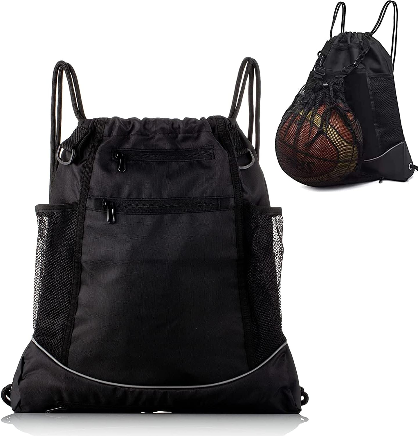 TOMVAESDrawstring Pocket Basketball Backpack, Men'S And Women'S Outdoor Travel Sports Backpack, Water Resistant String Bag Football Swimming Riding Bag